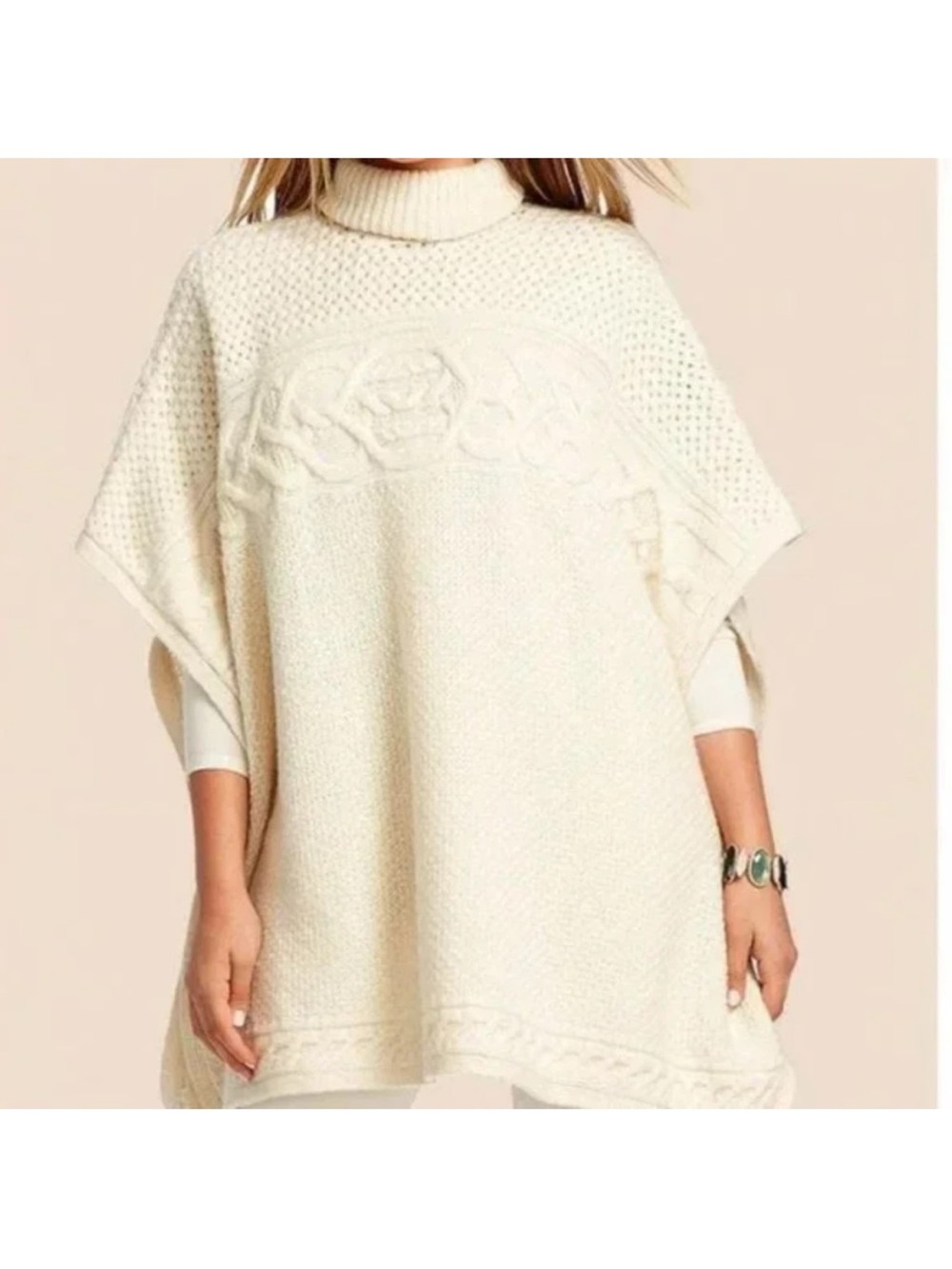 Lauren Ralph Lauren Cape Wool Alpaca Cable Knit Poncho